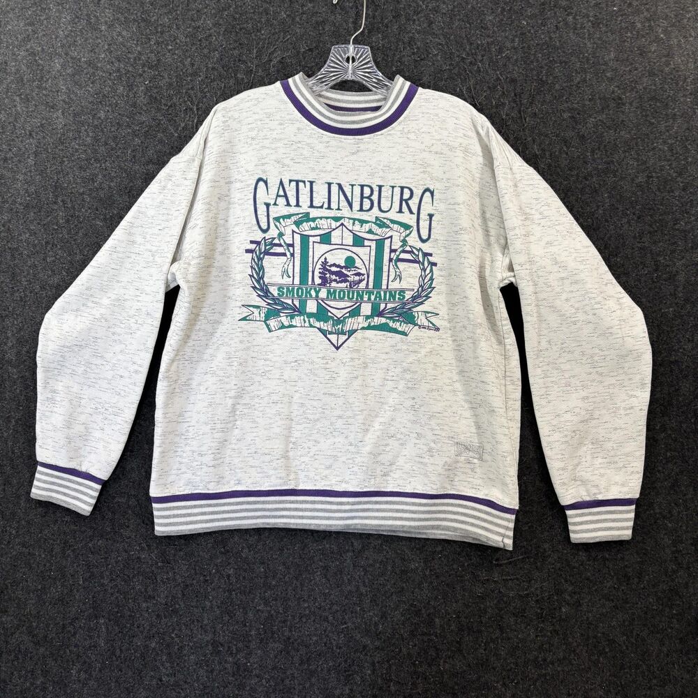 Vintage Gatlinburg Smoky Mountains Sweatshirt Men's Large Gray Diport USA Fleece